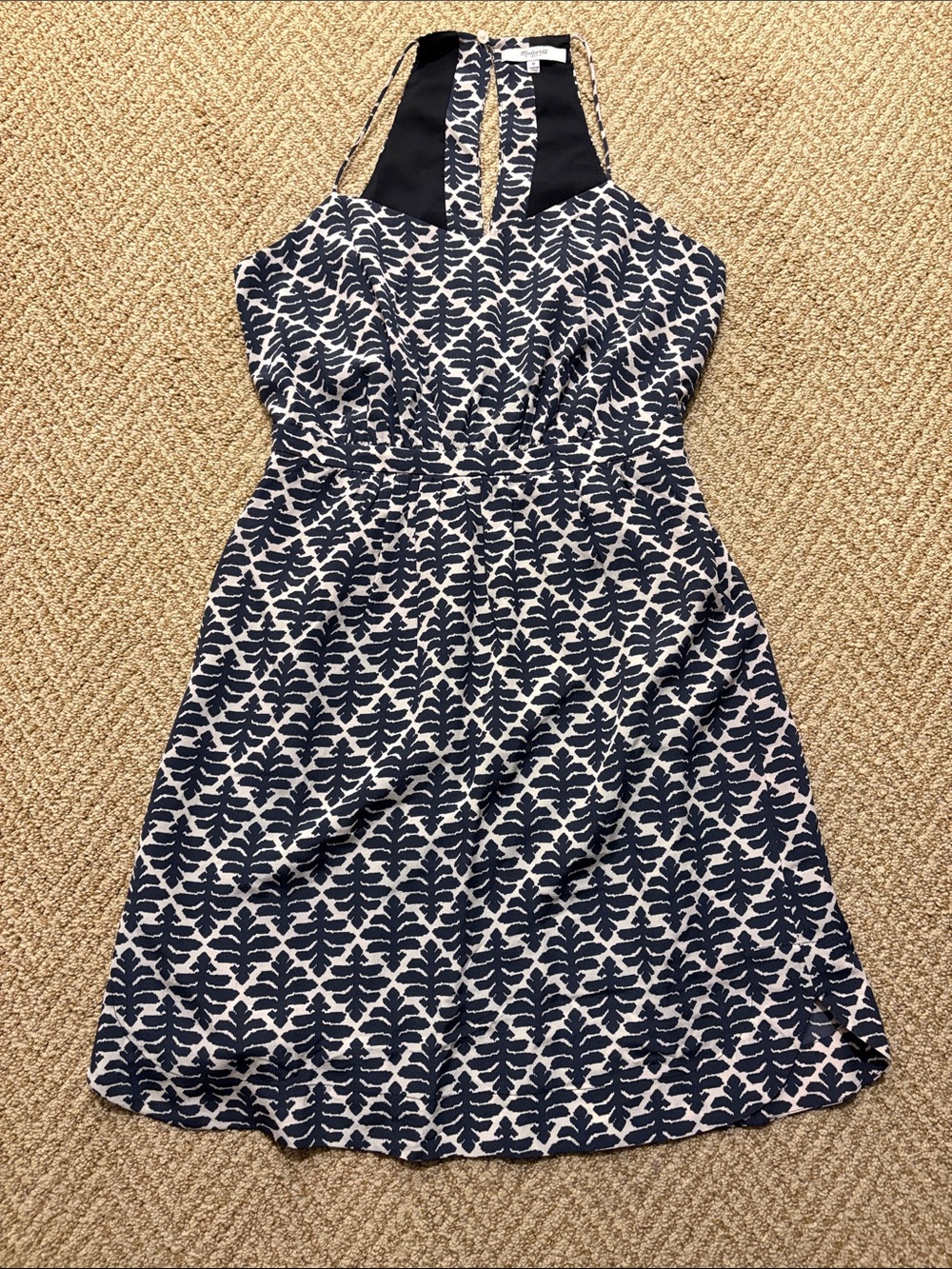 Madewell Navy and Cream Printed Halter Dress